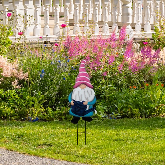 21.25" Blue Gardening Gnome Spring Yard Sign Garden Stake